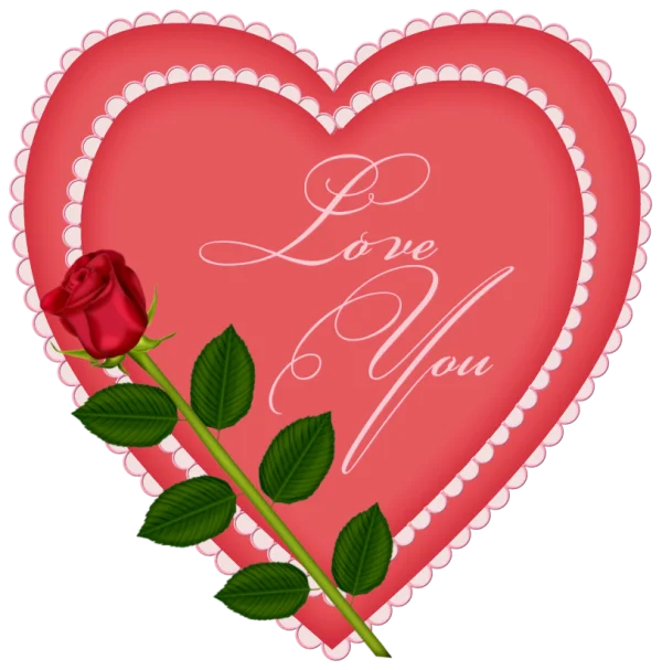 Love You Heart with Red Rose PNG Transparent Background