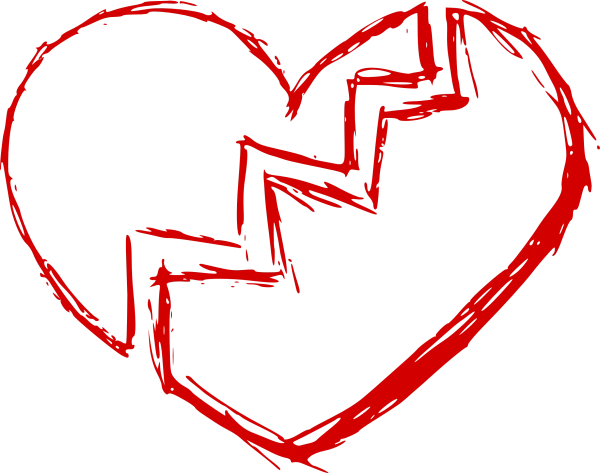 Red Broken Heart Hand Drawn PNG Transparent