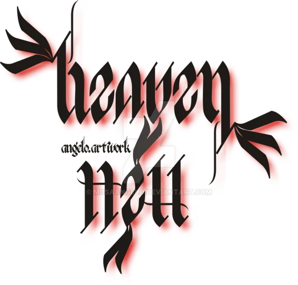 Heaven and Hell Gothic Text with Red Glow PNG