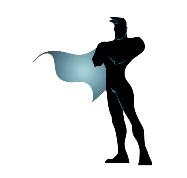 Superhero Silhouette with Blue Cape PNG