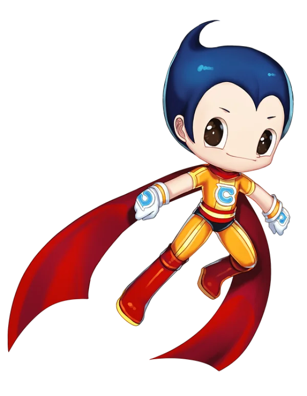 Chibi Superhero Boy Flying PNG Transparent Background