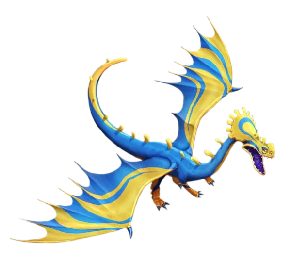 Vibrant Blue and Yellow Fantasy Dragon PNG
