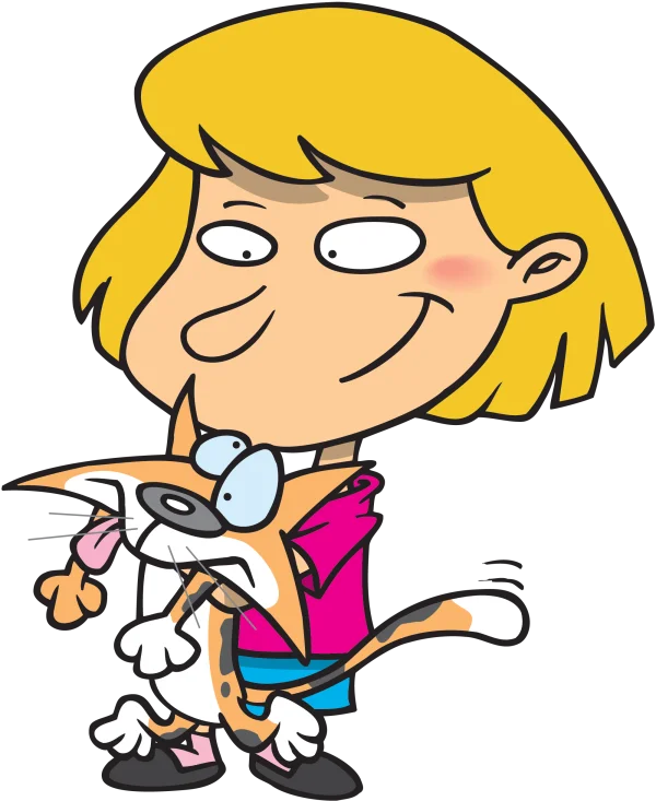 Cartoon Girl Happily Holding a Cat PNG Transparent