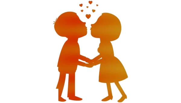 Boy and Girl Kissing with Hearts PNG