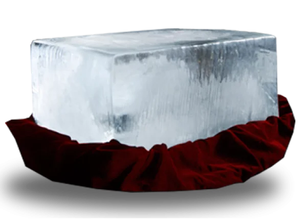 Large Ice Block on Red Velvet PNG Transparent Background
