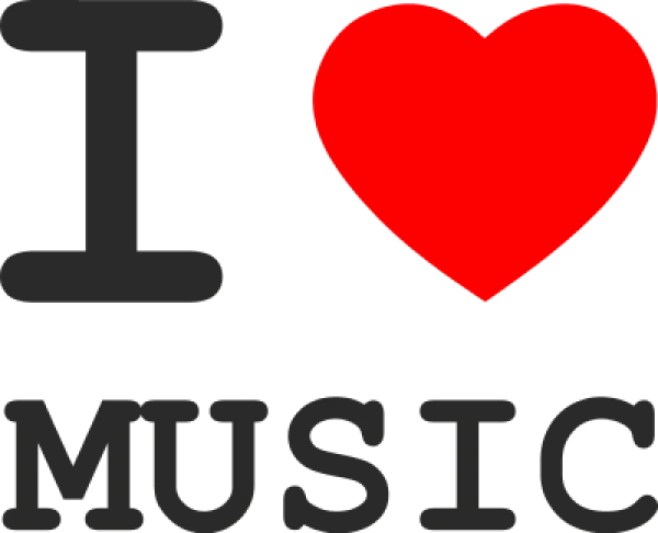 I Love Music Text with Red Heart PNG