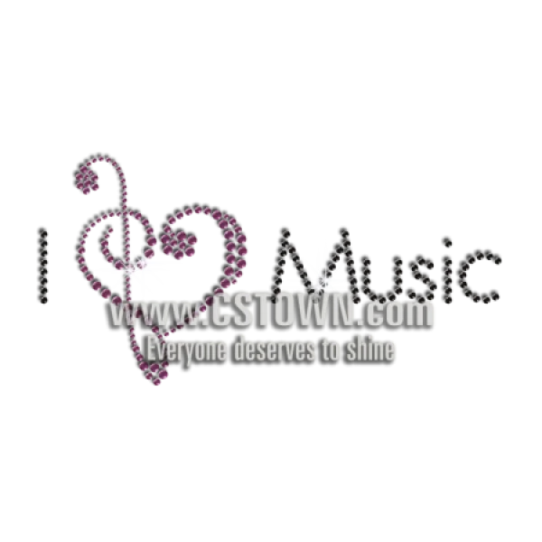 I Love Music Rhinestone Design PNG Transparent Background