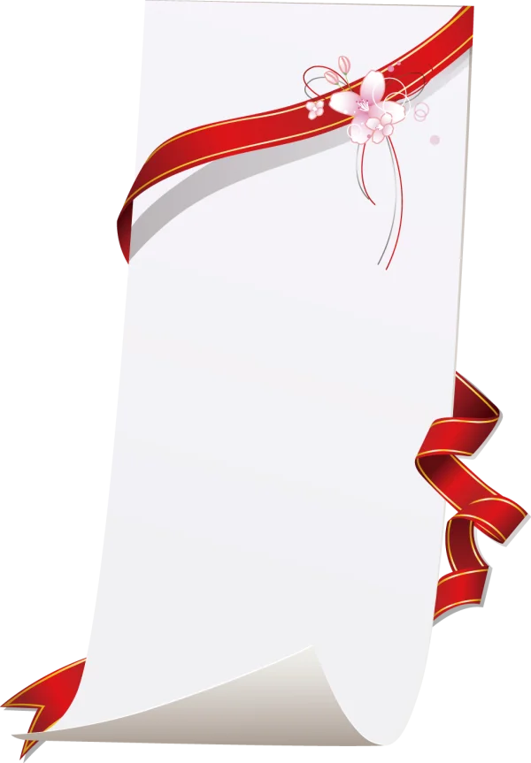 Elegant Blank Scroll with Red Ribbon and Pink Flowers