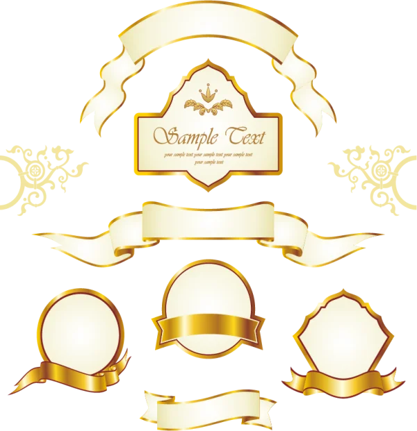 Golden Ribbons and Labels Design Pack PNG
