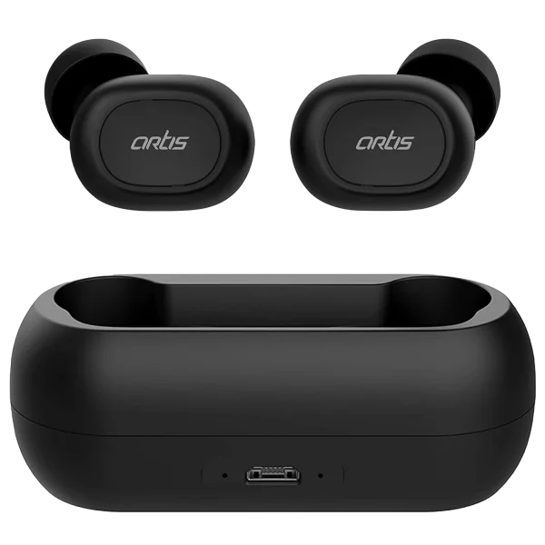 Black Wireless Earbuds with Charging Case PNG