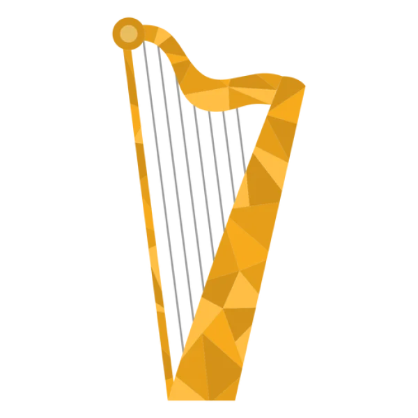 Golden Low Poly Harp PNG Transparent Background