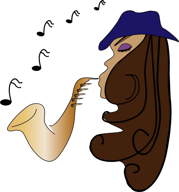 Stylized Woman Playing Saxophone PNG Transparent