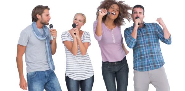 Diverse Friends Singing Karaoke PNG Transparent
