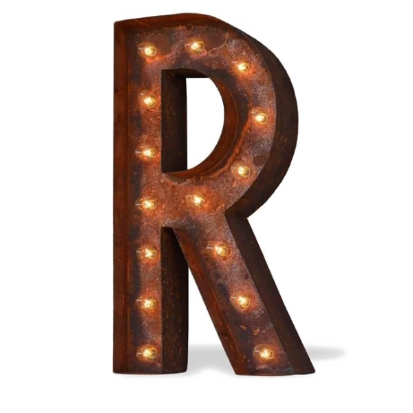 Rusty Marquee Letter R with Lights PNG Transparent