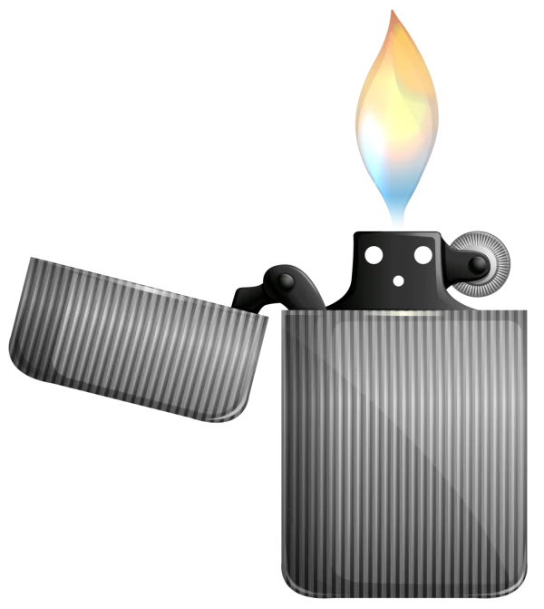 Silver Lighter with Flame PNG Transparent Background