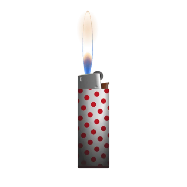 Lighter with Red Polka Dots and Flame PNG