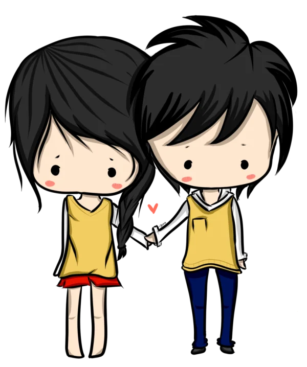 Cute Chibi Couple Holding Hands PNG