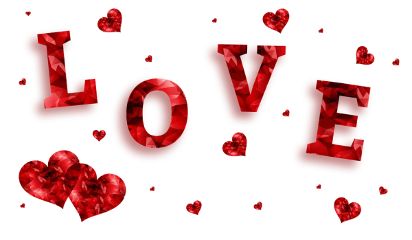 Red Gemstone LOVE Text with Hearts PNG Transparent