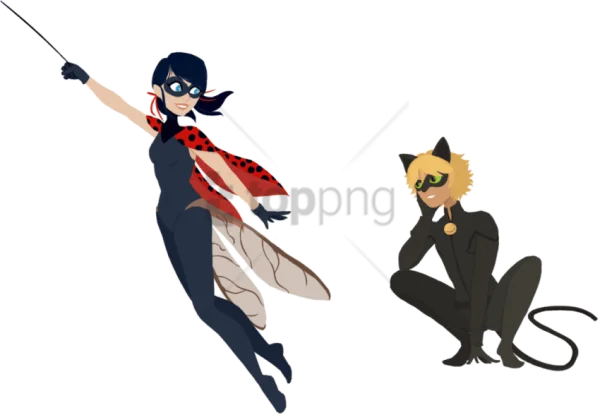 Winged Ladybug and Cat Noir Fan Art PNG