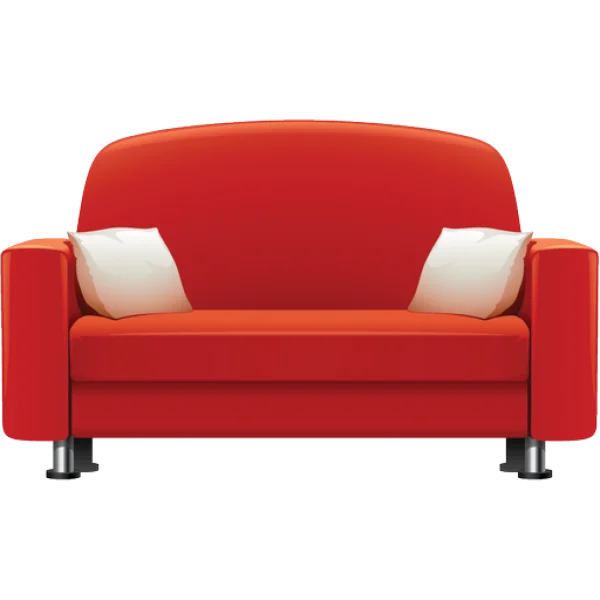 Red Sofa with White Pillows PNG Transparent Background