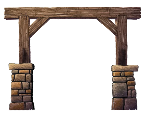 Rustic Wooden Archway with Stone Pillars PNG
