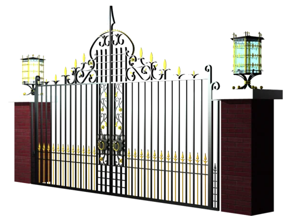 Ornate Wrought Iron Gate with Gold Accents PNG