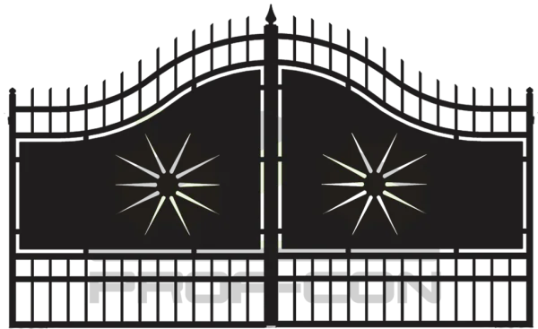 Black Ornate Gate with Green Accents PNG Transparent Background