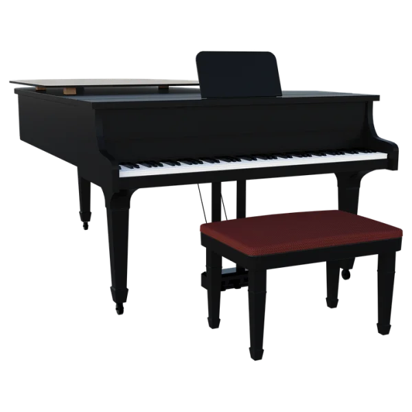Black Grand Piano with Bench PNG Transparent Background