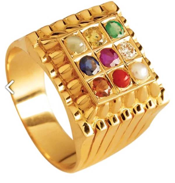 Gold Navaratna Ring with Gemstones PNG Transparent