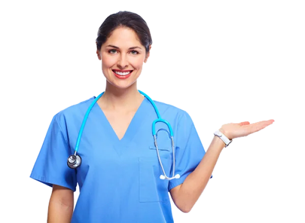 Smiling Nurse Presenting Hand PNG Transparent Background