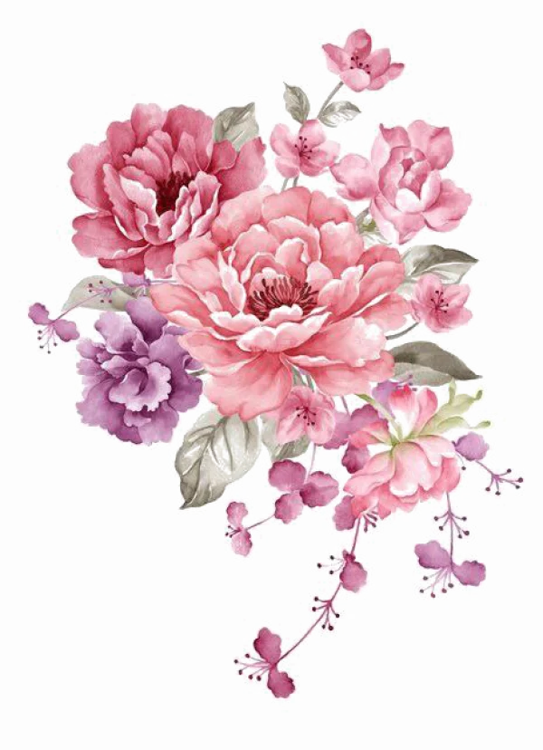 Watercolor Pink and Purple Flower Bouquet PNG