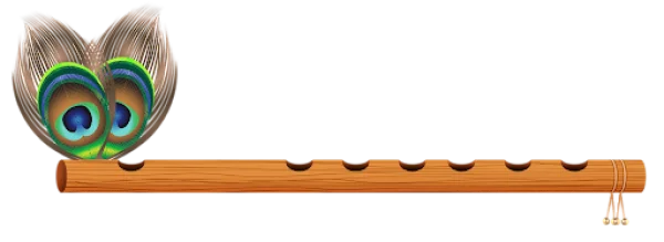 Flute with Peacock Feathers PNG Transparent Background