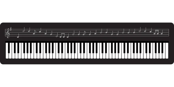 Piano Keyboard with Musical Notes PNG Transparent