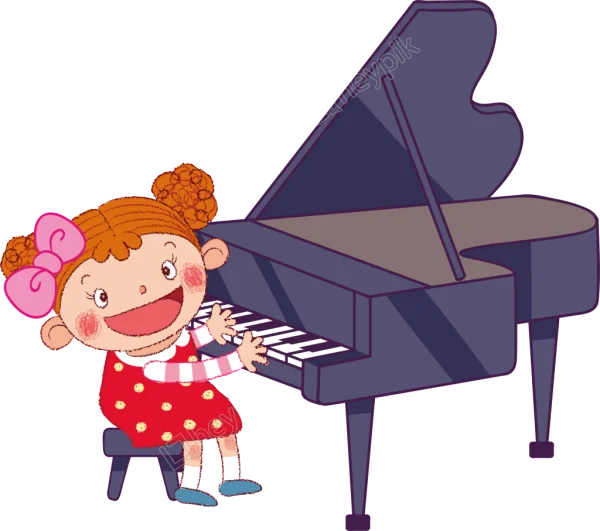 Cartoon Girl Playing Piano PNG Transparent Background