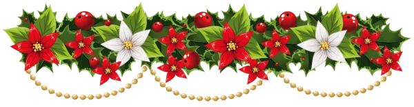 Christmas Poinsettia and Holly Garland with Gold Beads PNG