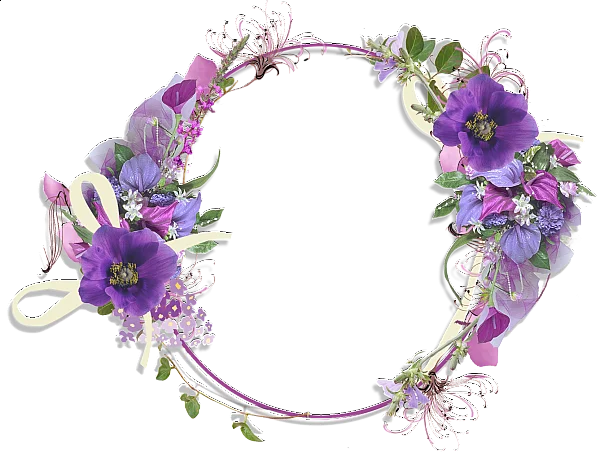 Elegant Purple Floral Wreath Frame PNG