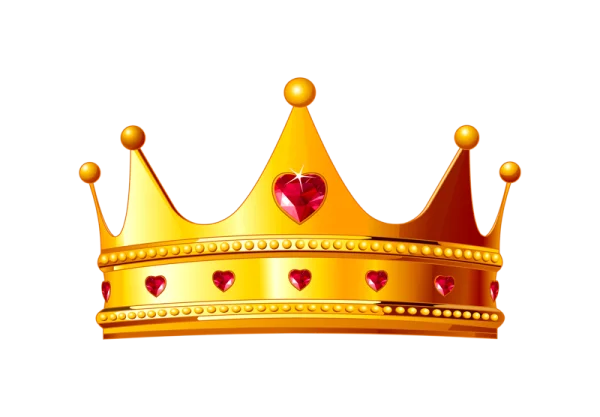 Golden Royal Crown with Red Heart Jewels PNG