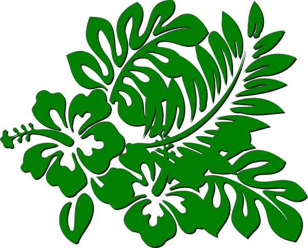 Green Tropical Flowers and Leaves PNG Transparent