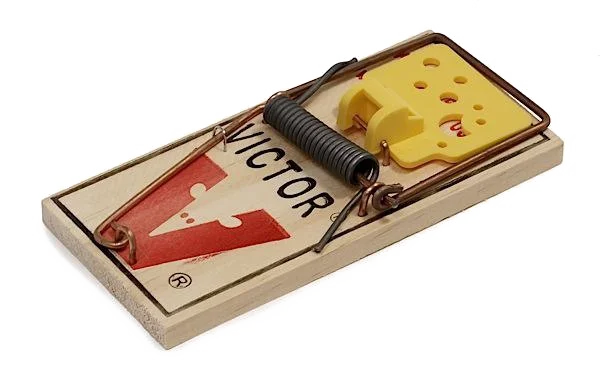 Classic Wooden Mouse Trap PNG with Cheese Bait