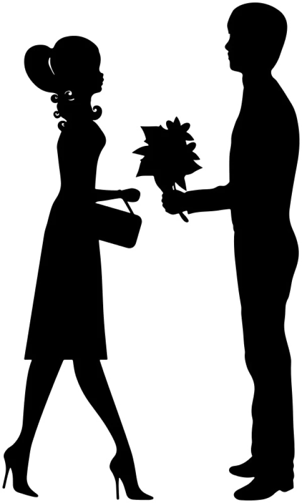 Man Giving Flowers to Woman Silhouette PNG