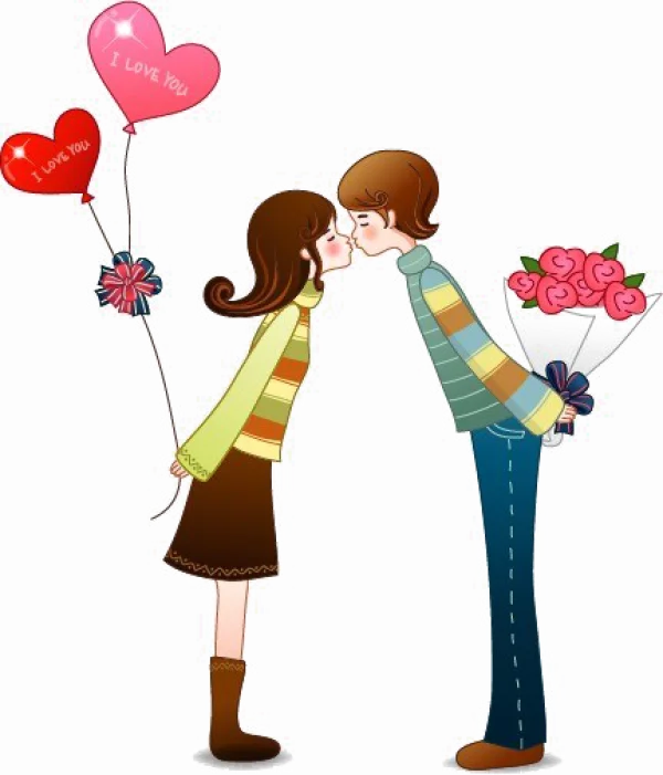 Romantic Couple Kissing with Balloons and Flowers