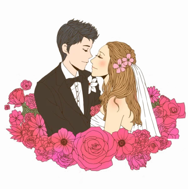 Wedding Couple Cartoon PNG Transparent Background