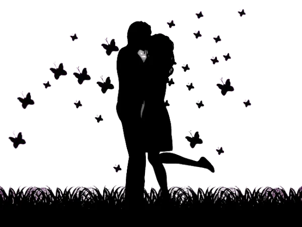 Romantic Couple Silhouette with Butterflies PNG