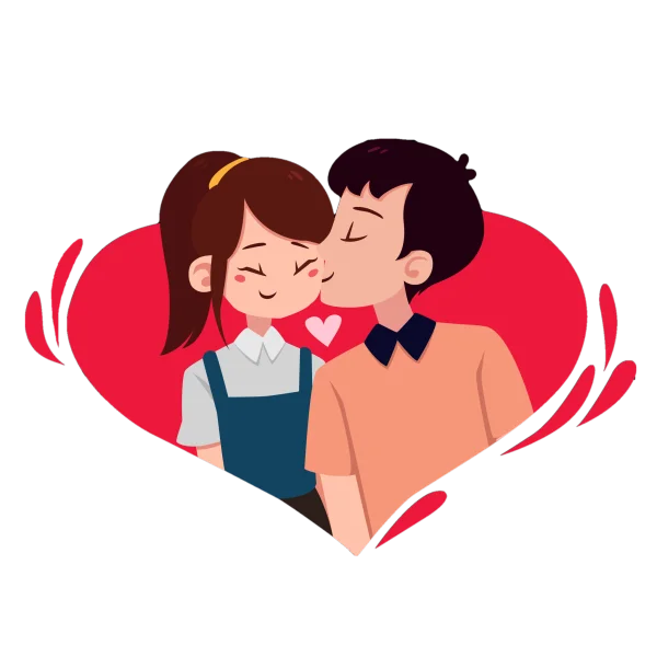 Cute Couple Kissing in Heart PNG Transparent