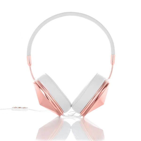White and Rose Gold Wired Headphones PNG