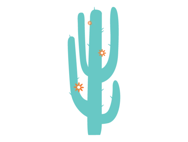 Cartoon Teal Cactus with Orange Flowers PNG