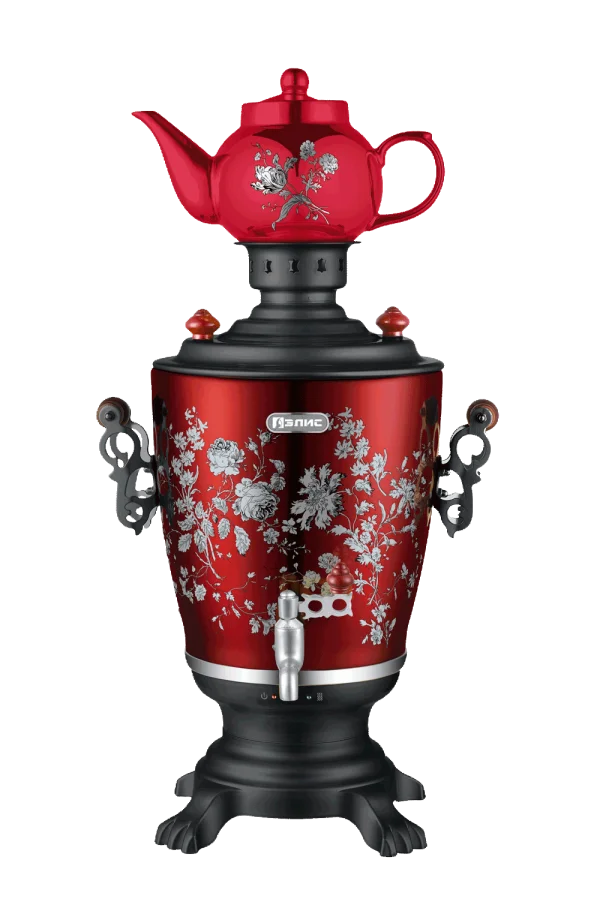 Red Floral Samovar with Teapot PNG Transparent