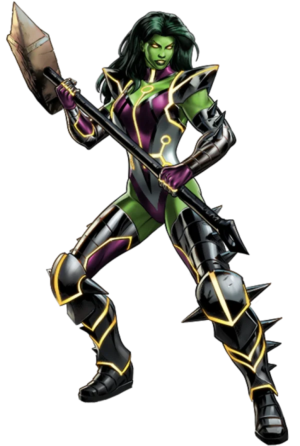 She-Hulk in Armor with Shovel Weapon PNG Transparent