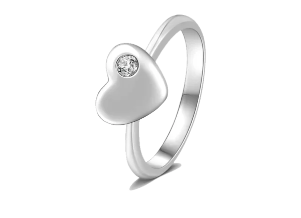 Silver Heart Ring with Diamond PNG Transparent Background