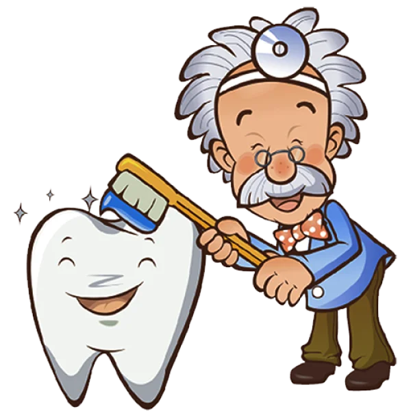 Cartoon Dentist Brushing Happy Tooth PNG